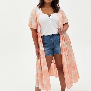 Torrid Peach Tie-Dye Clip Dot Kimono Duster Coverup